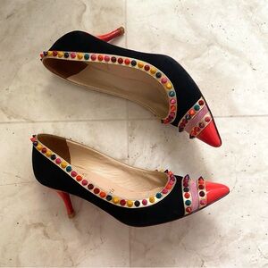 $1,095 Christian Louboutin Black Suede Leather Malabar Hill Spiked Pumps Heels 7